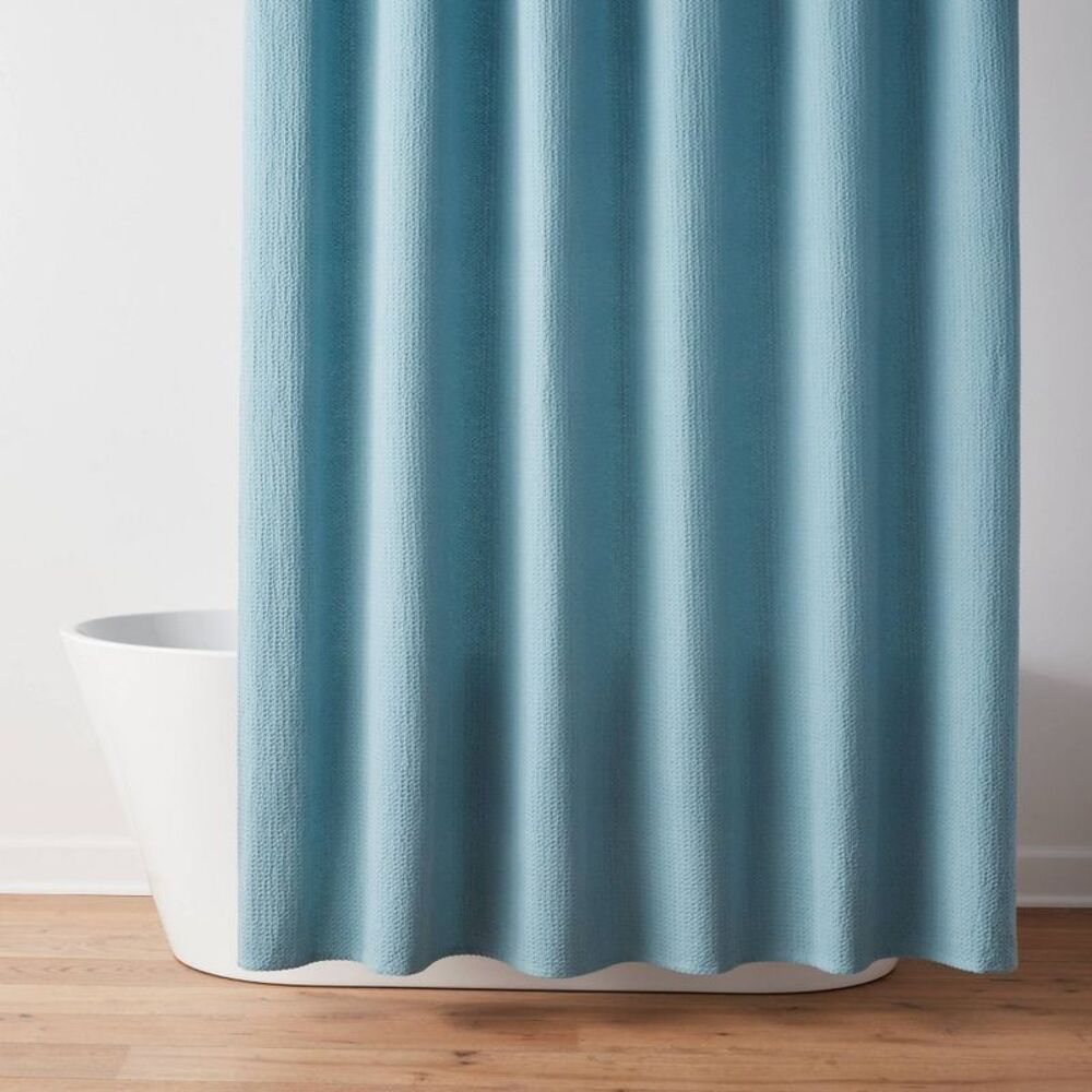 Oversized Relaxed Waffle Weave Shower Curtain Light Blue - Threshold